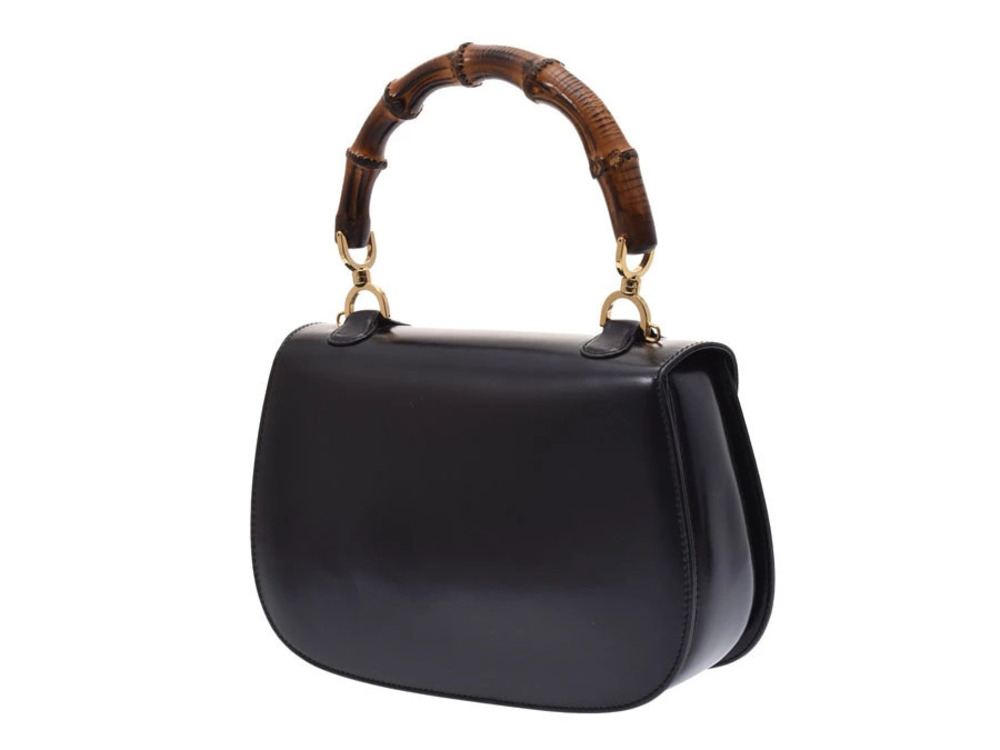 Gucci black leather bamboo strap handbag Black